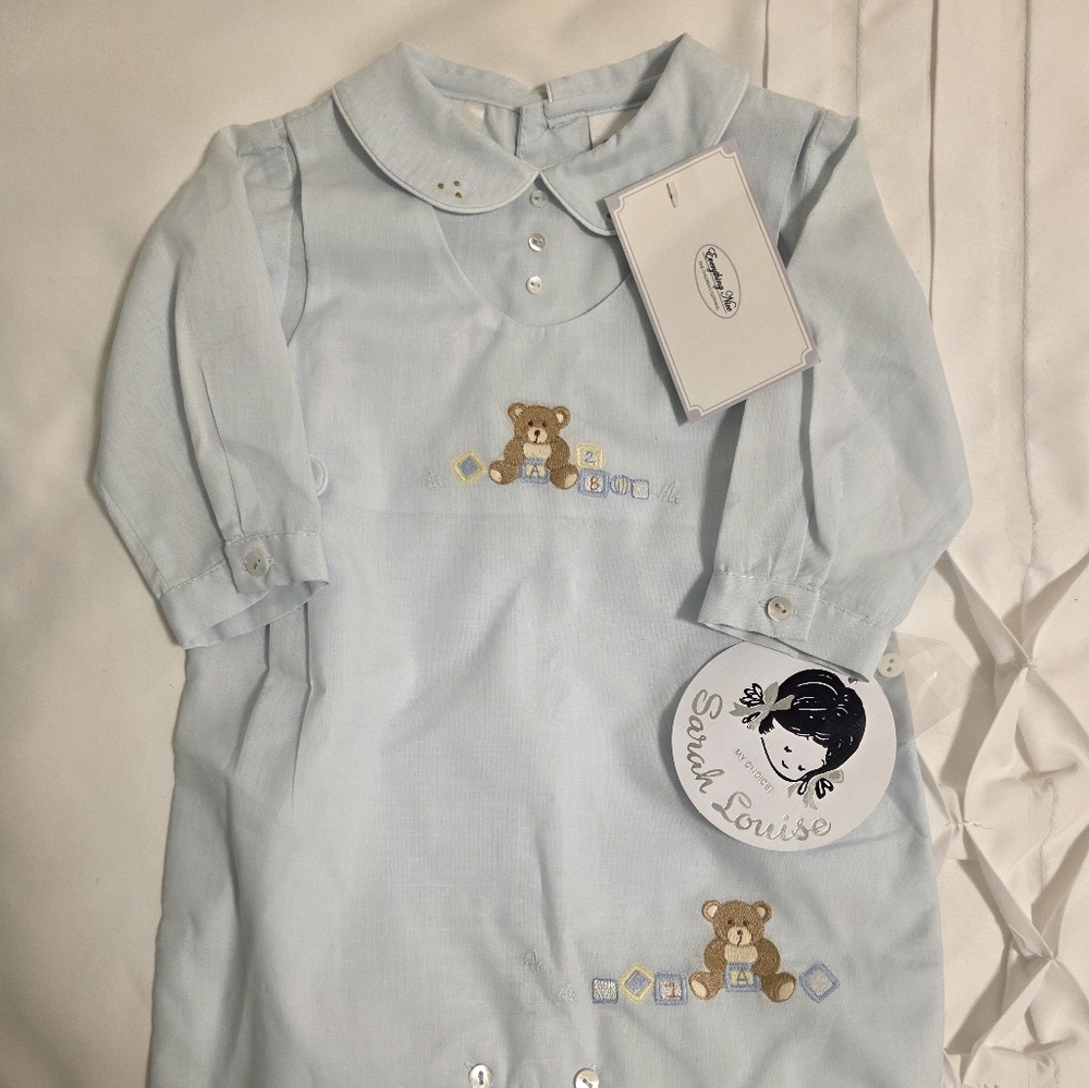 Sarah Louise Light Blue Teddy Bear One Piece